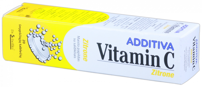 ADDITIVA C vitamīns ar citrona garšu — putojošās tabletes, 20 gab.