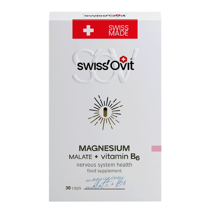 SWISS OVIT Vit. B6 un Magnesium Malate 150 mg, 30 kapsulu iepakojums