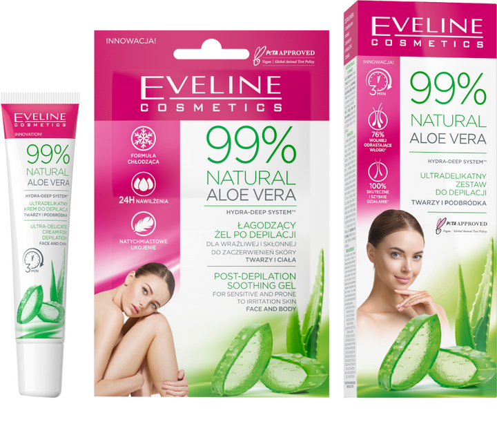 Eveline 99% Natural Aloe Vera - Depilācijas komplekts seijai un bikini zonai + Nomierinošais gels, 1 gab.