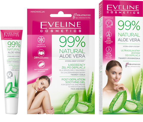 Eveline 99% Natural Aloe Vera - Depilācijas komplekts seijai un bikini zonai + Nomierinošais gels, 1 gab.