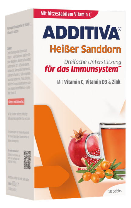 ADDITIVA C vitamīns + cinks + D3 vitamīns smiltsērkšķu karstais dzēriens, 10 paciņas