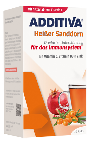 ADDITIVA C vitamīns + cinks + D3 vitamīns smiltsērkšķu karstais dzēriens, 10 paciņas