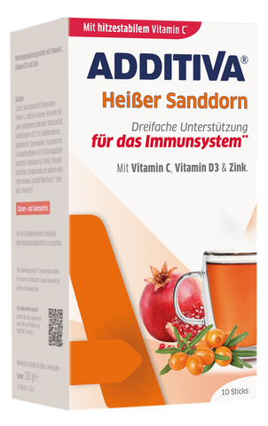 ADDITIVA C vitamīns + cinks + D3 vitamīns smiltsērkšķu karstais dzēriens, 10 paciņas