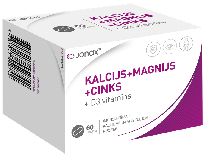 Magnijs + Cinks + Kalcijs tabletes, 60 gab. JONAX