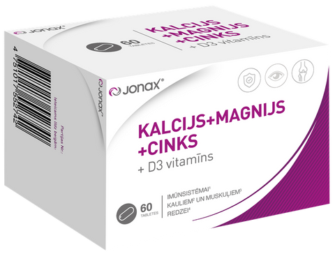 Magnijs + Cinks + Kalcijs tabletes, 60 gab. JONAX