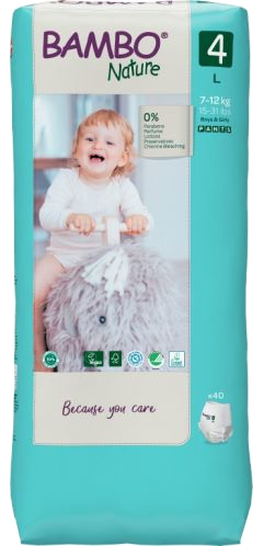BAMBO NATURE Size 4 dabīgās biksītes (7-12 kg), 40 gab., Tall