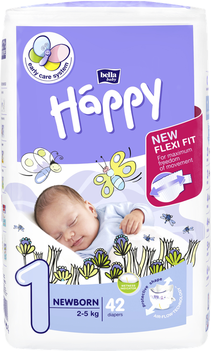 HAPPY   Newborn 1. izmērs, 2-5 kg autiņbiksītes, 42 gab.