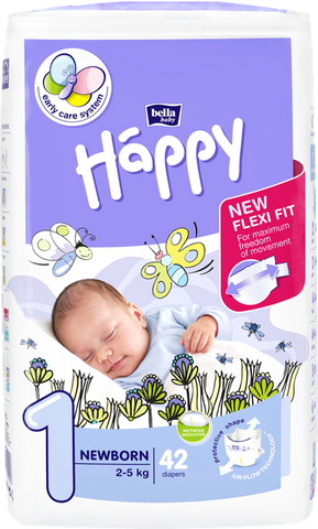 HAPPY   Newborn 1. izmērs, 2-5 kg autiņbiksītes, 42 gab.