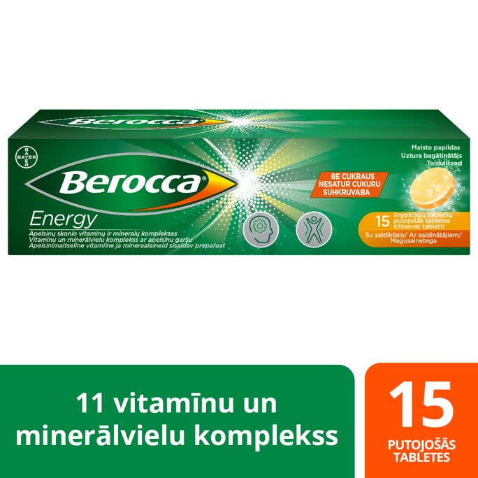 BERROCA enerģijas putojošās tabletes – 15 gab.