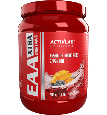 Activlab EAA Xtra Instant – neaizvietojamo aminoskābju pulveris ar mango-kazeņu garšu, 500 g