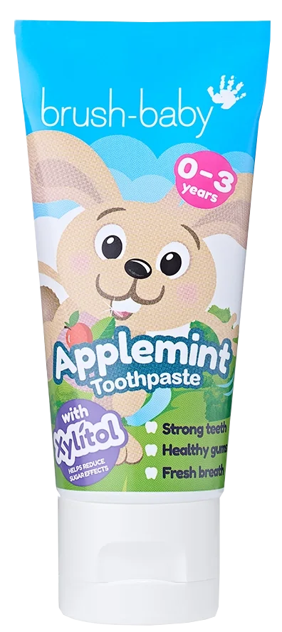 BRUSH BABY Zaķis, Applemint — zobu pasta bērniem 0–3 gadu vecumā, 50 ml