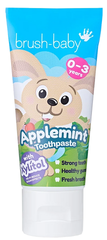 BRUSH BABY Zaķis, Applemint — zobu pasta bērniem 0–3 gadu vecumā, 50 ml
