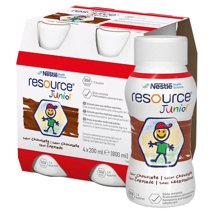 NESTLE Resource® Junior ar šokolādes garšu, 4 gab. po 200 ml