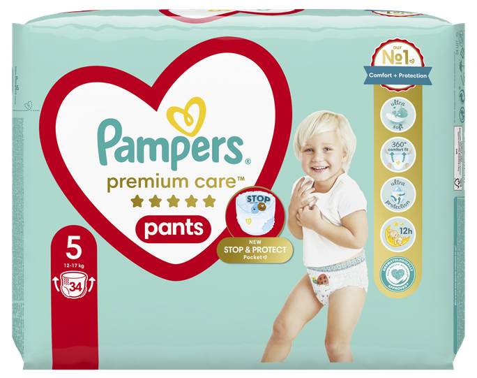 PAMPERS Premium Care 5 autiņbiksītes (12-17 kg), 34 gab.