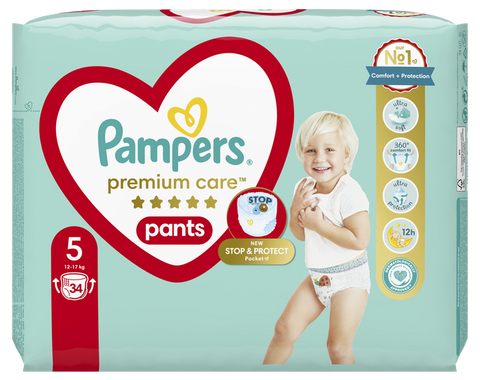 PAMPERS Premium Care 5 autiņbiksītes (12-17 kg), 34 gab.
