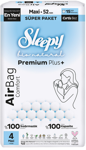 SLEEPY Bio Natural Premium Maxi Nr.4 autiņbiksītes 7-16kg, komplektā 52 gab.