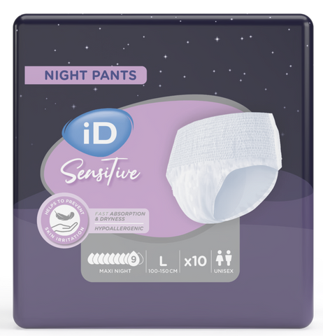 ID Sensitive Maxi L (100-150 cm) Naktīs – urīna un fēču absorbējošas biksītes, 10 gab.