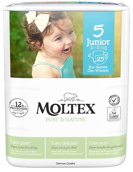 MOLTEX Pure & Nature 5 Junior autiņbiksītes (11-16 kg), iepakojums 25 gab.
