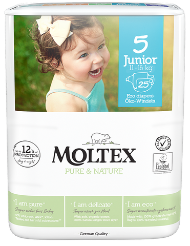 MOLTEX Pure & Nature 5 Junior autiņbiksītes (11-16 kg), iepakojums 25 gab.