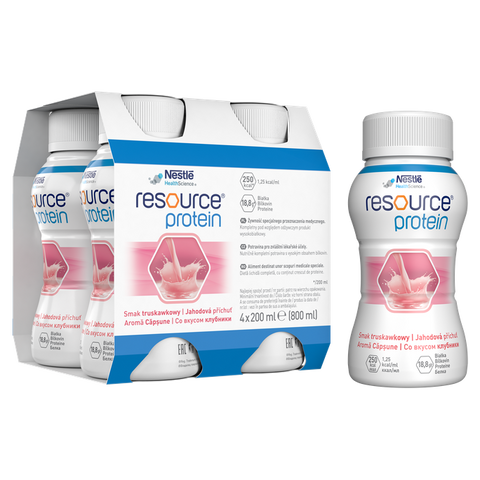 NESTLE Resource Protein zemeņu garšas, 200 ml, komplekts no 4 gab.