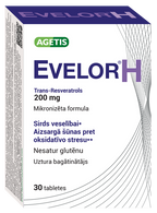 Tabletes EVELOR H 200 mg ar trans-resveratroliem, 30 gab.
