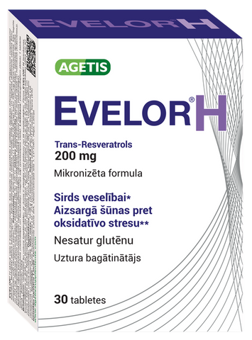 Tabletes EVELOR H 200 mg ar trans-resveratroliem, 30 gab.