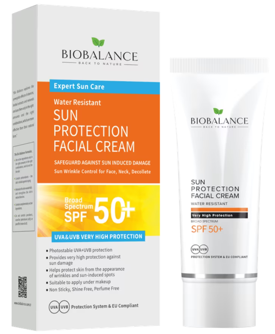 BIOBALANCE Sejas aizsargkrēms SPF 50+ saulesaizsardzībai, 75 ml