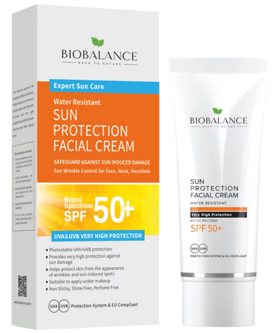 BIOBALANCE Sejas aizsargkrēms SPF 50+ saulesaizsardzībai, 75 ml