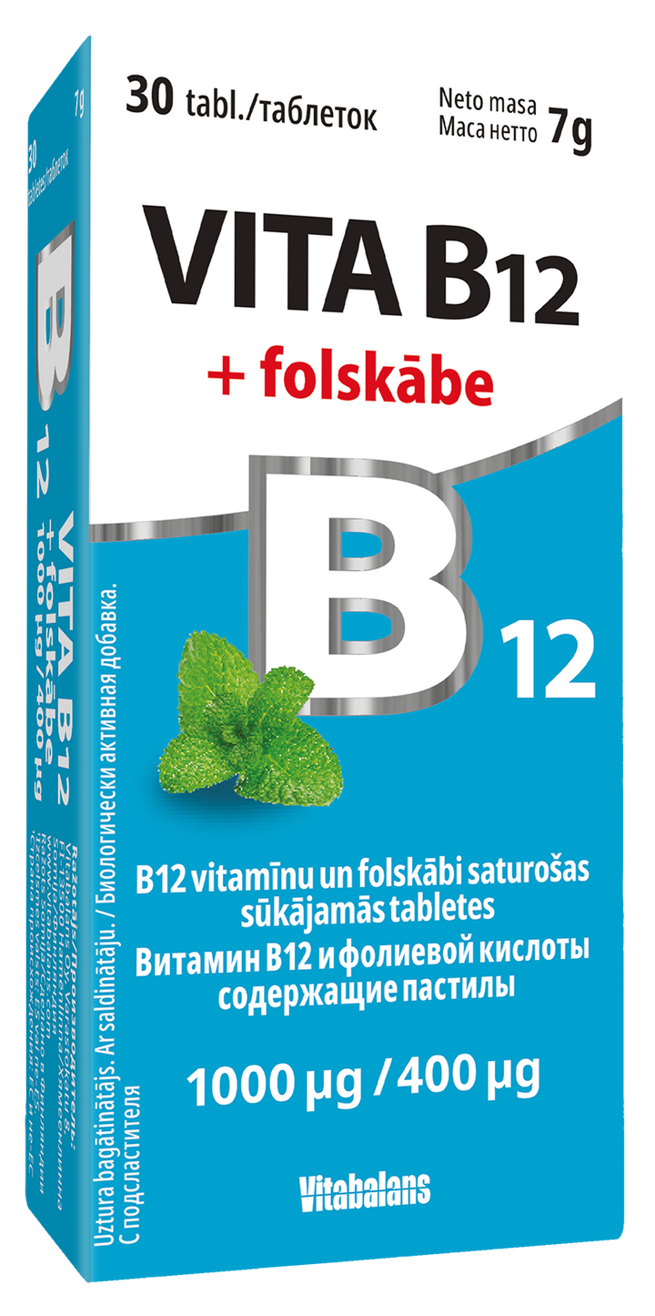 VITABALANS B12 vitamīns ar folskābi 1000 µg/400 µg sūkājamas tabletes (30 gab.)