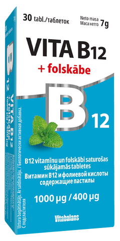 VITABALANS B12 vitamīns ar folskābi 1000 µg/400 µg sūkājamas tabletes (30 gab.)