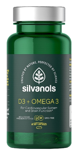 Silvanols D3 + Omega 3 - 60 Premium kapsulas ar vitamīnu un taukskābēm