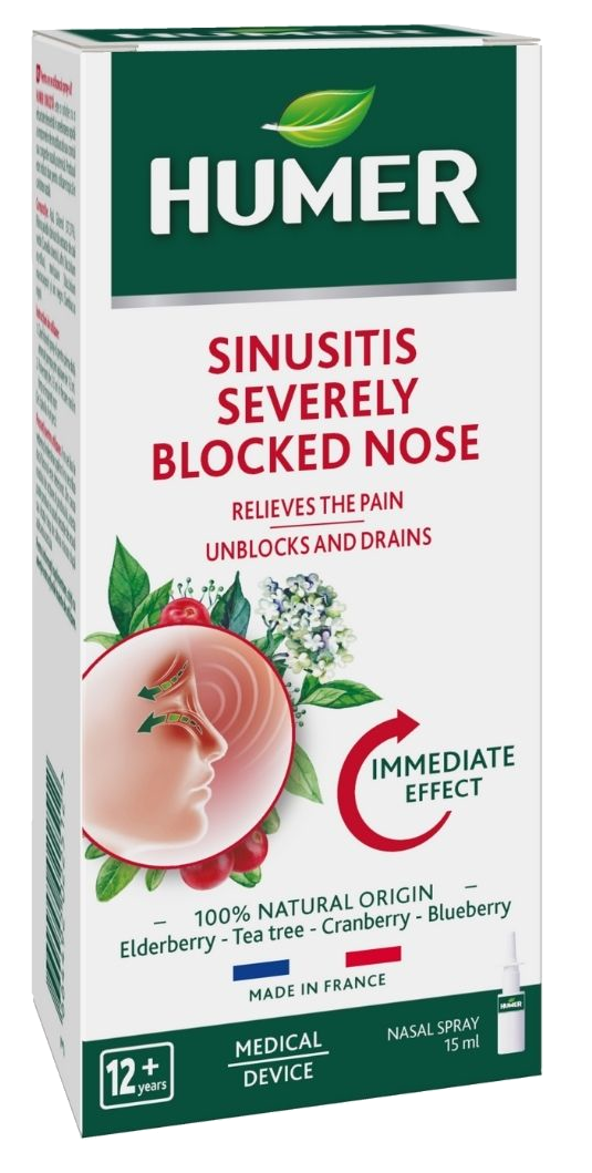 HUMER Aerosols Sinusītam ar Stipru Deguna Blakusdobu Aizliktumu, 15 ml