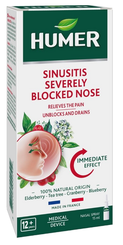 HUMER Aerosols Sinusītam ar Stipru Deguna Blakusdobu Aizliktumu, 15 ml