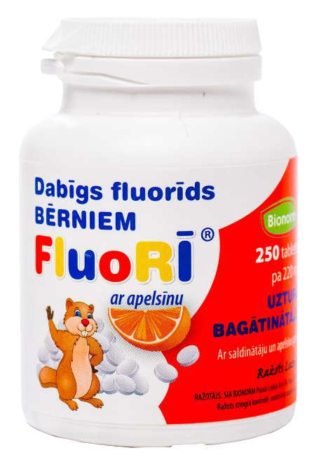 220 mg fluorīda tabletes ar apelsīna aromātu bērniem, iepakojums 250 gab.