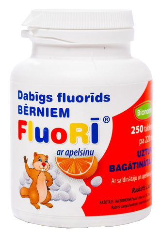 220 mg fluorīda tabletes ar apelsīna aromātu bērniem, iepakojums 250 gab.