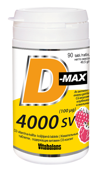 VITABALANS D-Max – 4000 SV košļājamās tabletes ar D vitamīnu (100 µg), 90 gab.