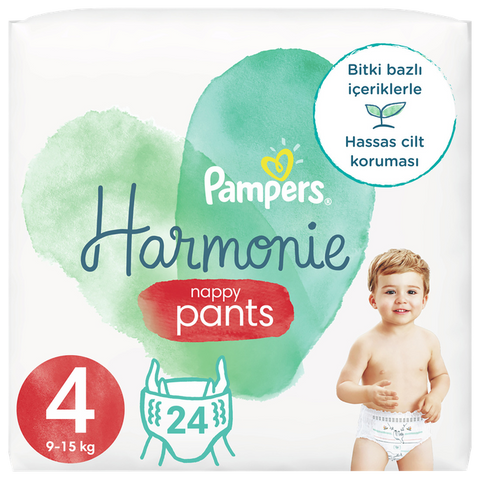Pampers Harmonie 4 (9-15 kg) draudzīgas jaundzimušajiem autiņbiksītes, 24 gab.