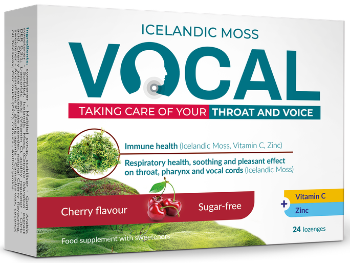 VOCAL ķiršu aromāta sūkājamas pastilas, 24 gab.