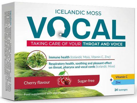 VOCAL ķiršu aromāta sūkājamas pastilas, 24 gab.