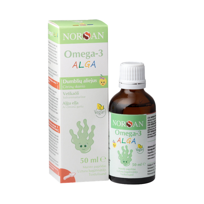 NORSAN Alga Omega-3 ar citronu aromātu — 50 ml eļļa