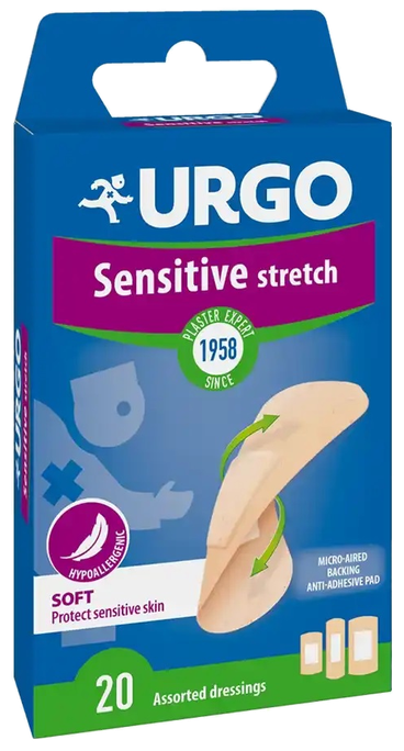 URGO Sensitive Stretch – elastīgi plāksteri, 20 gab.
