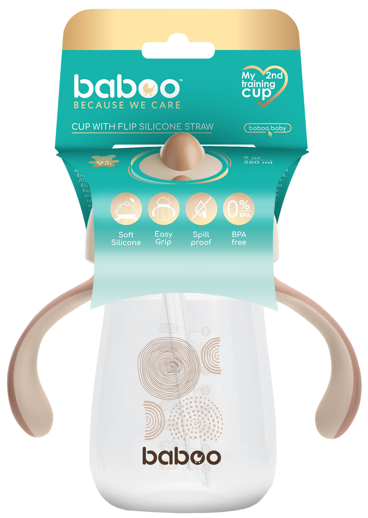 BABOO Au Naturale mācību krūzīte 9 mēnešiem (260 ml), 1 gab.