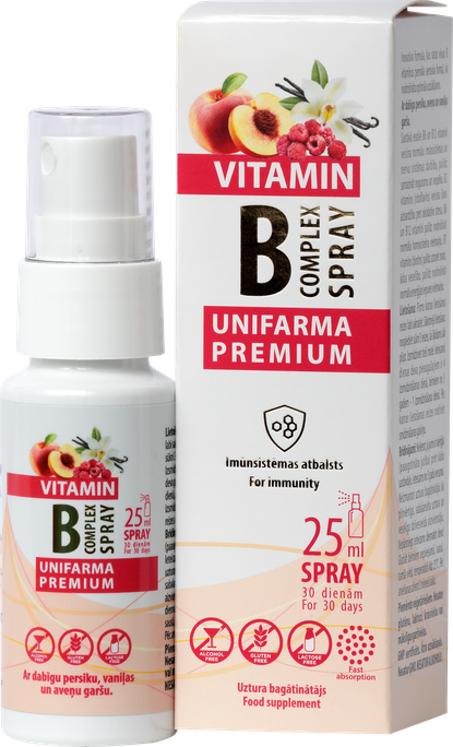 B Kompleksa vitamīnu spraips UNIFARMA PREMIUM, 25 ml