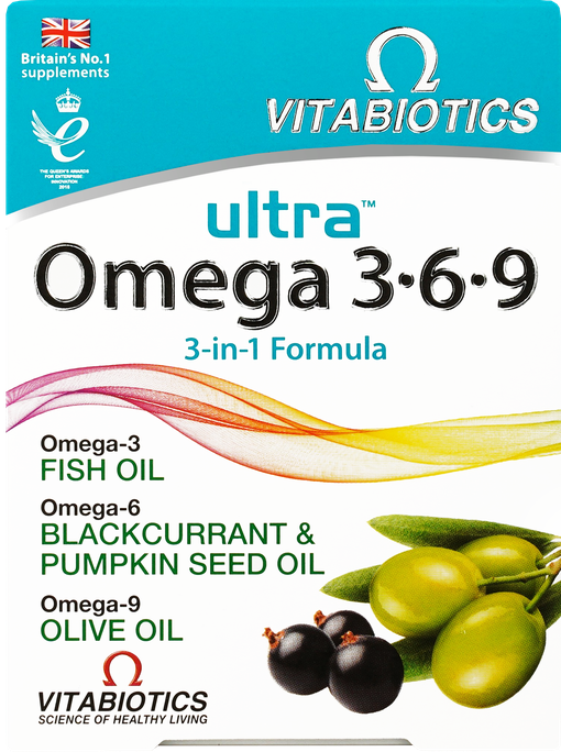 VITABIOTICS Ultra Omega 3-6-9 — 60 kapsulu iepakojums