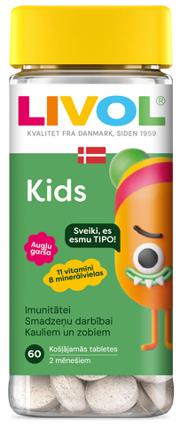 LIVOL Multi Kids Košļājamās tabletes ar augļu garšu, 60 gab.