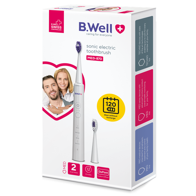 B.WELL Med-870 Sonic balta soniskā zobu birste, 1 gab.