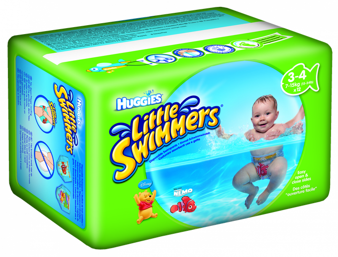 HUGGIES Little Swimmers 3-4 izmērs, 12 autiņbiksītes 7-15 kg peldēšanai