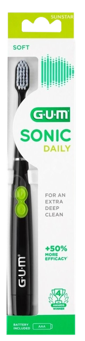 GUM Sonic Daily Power Soft (melna) elektriskā zobu birste, 1 gab.