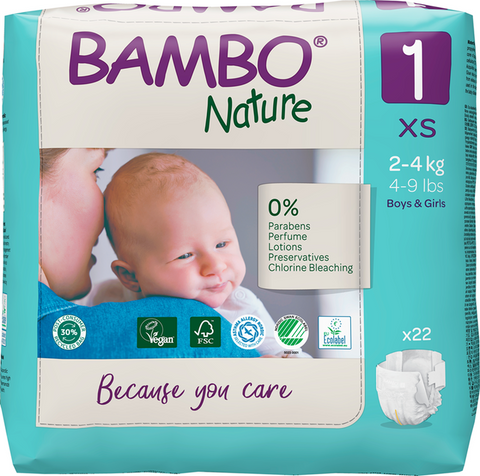 BAMBO Nature XS-1 autiņbiksītes jaundzimušajiem un maziem bērniem, 2-4 kg, iepakojums 22 gab.