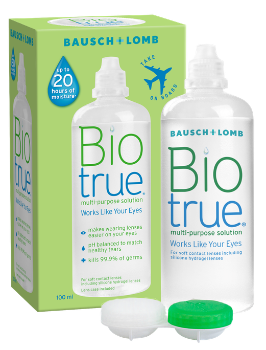 Daudzfunkcionālais BIOTRUE šķīdums mīkstajām kontaktlēcām, 100 ml